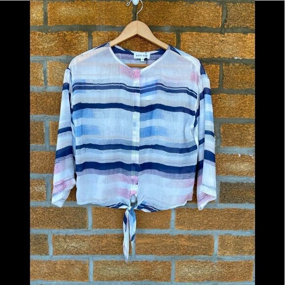 BELLA DAHL TIE FRONT SHIRT - PASTEL STRIPE SIZE MEDIUM